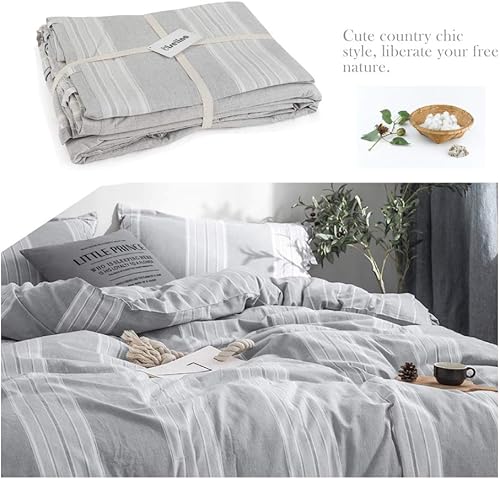 Miniatura 7 de BISELINA  Juego de funda de edredón de lino belga 55% lino 45% algodón con cierre de botón suave y transpirable