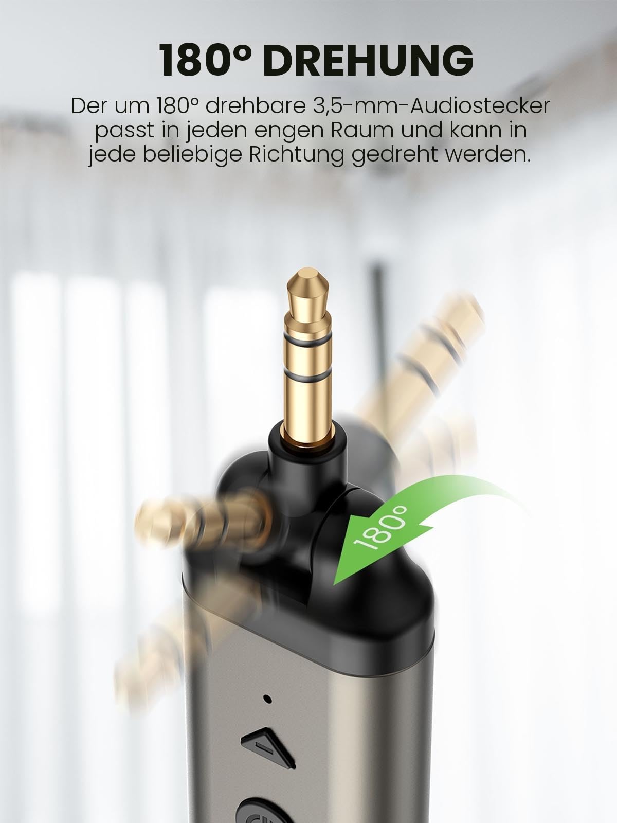 HVMLAK Air88 Aux Bluetooth 5.4 Adapter Auto, Empfänger mit Rotierbarem 3.5 Klinke, für Home Stereo, Musik Streaming, Freisprechanruf, Lautstärke und Spursteuerung, 12 Stunden Batterie