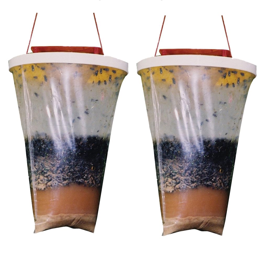 2PCS Fly Trap Bag, Fly Catcher Outdoor Indoor Disposable, Large Capacity Ranch Fly Trap Catcher Bags with Fly Bait, Hanging Fly Traps Killer for Outdoor Garden Farm Horse Barn