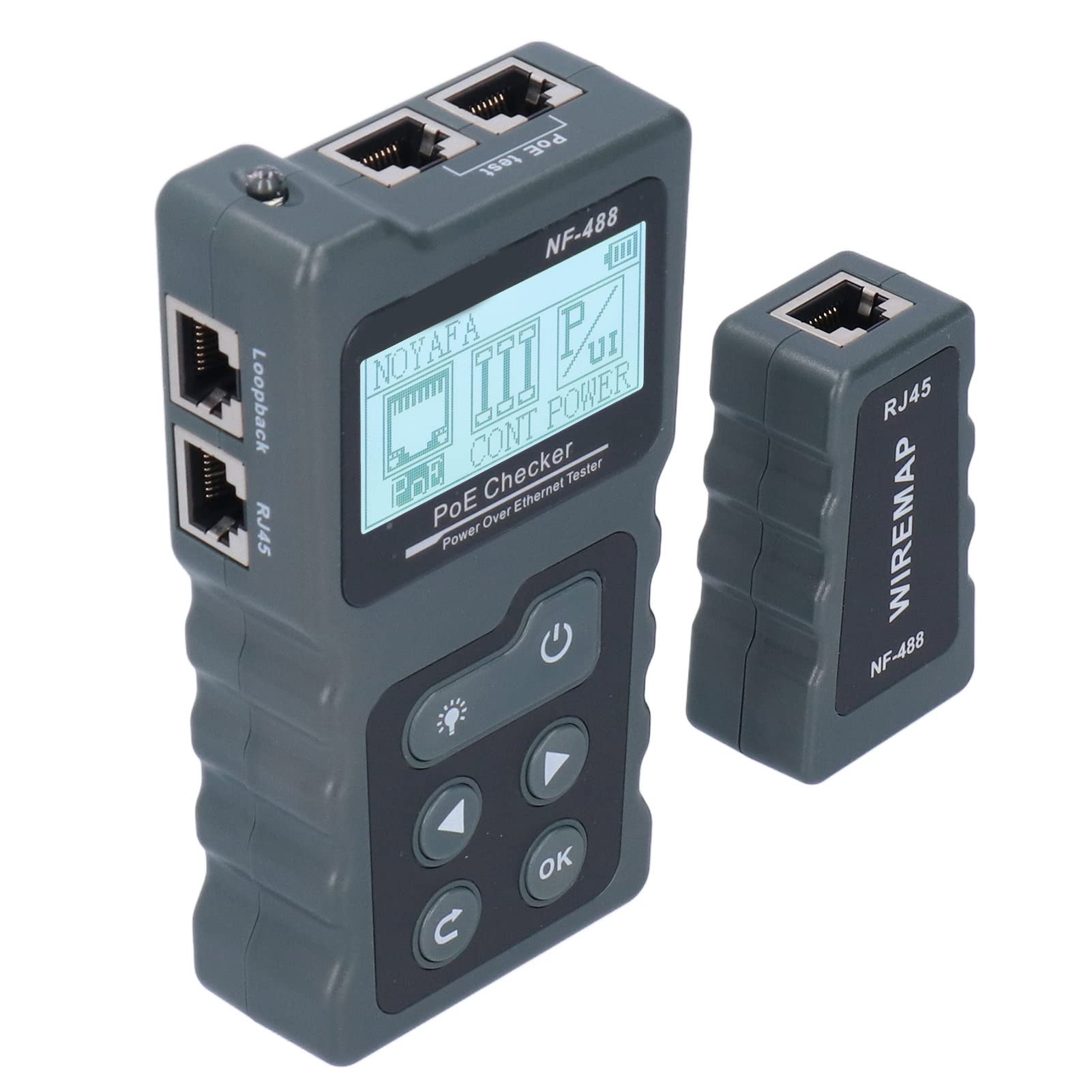 Jeanoko Detector Ethernet Multifuncional NF‑488 POE Tester con Pantalla LCD para Pruebas de Cables de Red