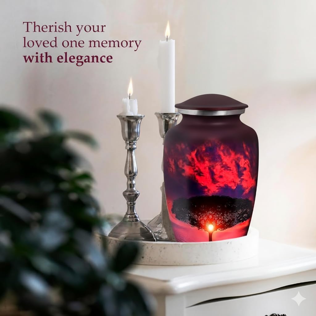 Trupoint Memorials Cremation Urns for Human Ashes, Tree of Life Decorative Burial Urn for Adult Men and Women, Large Red Sunset - Image 2