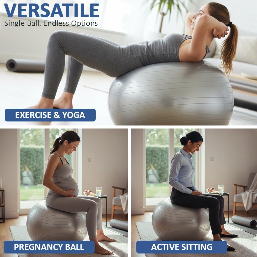 Amber Fight Gear Anti Burst Fitness Ball for Exercise, Stability, Yoga, Balance, Core Strength & Flexibility Extra Thick, Non-Slip Gym Ball for Home & Office Workout, 55cm