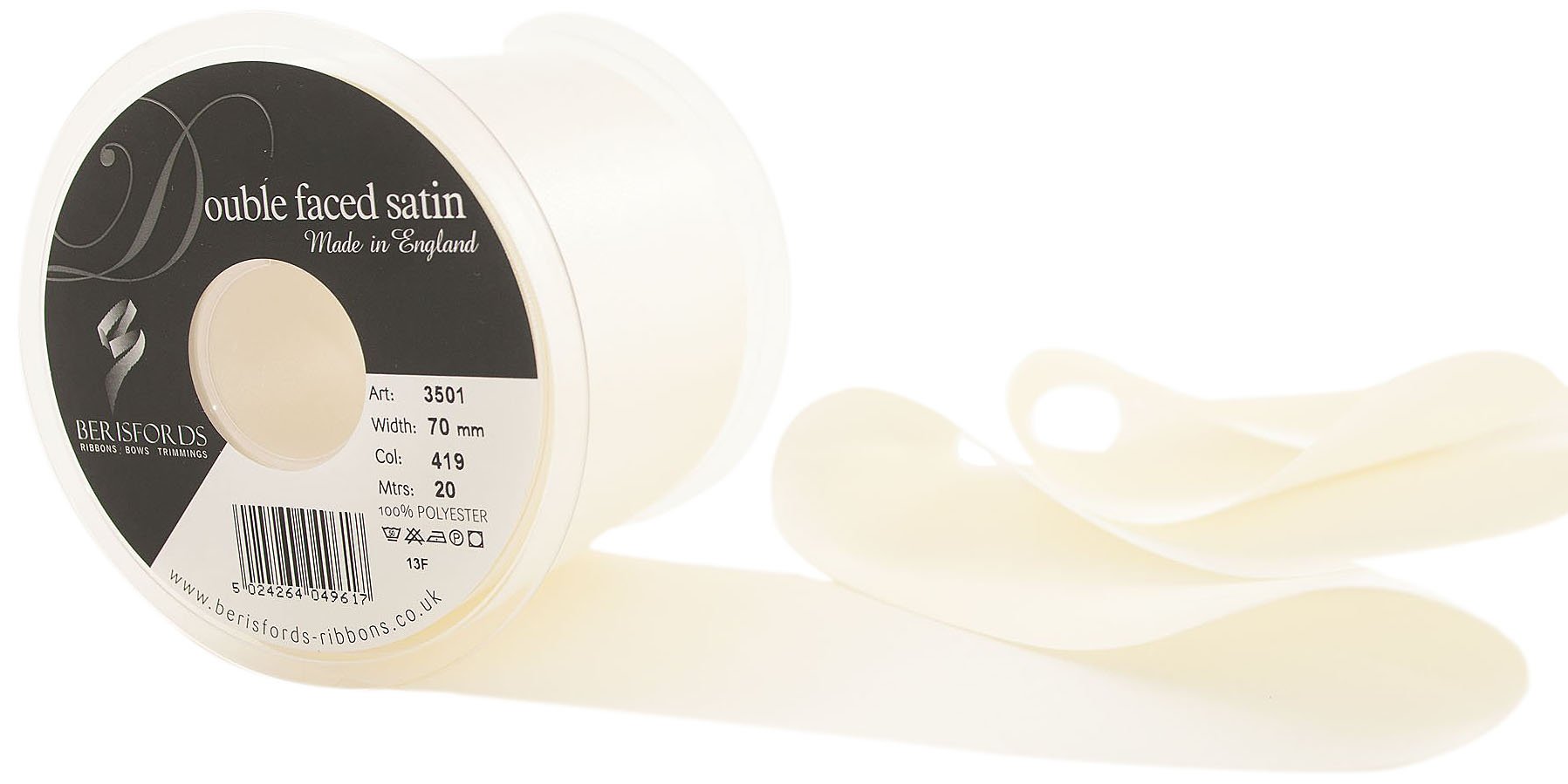 Berisfords Ribbon, 419 Bridal White, 20 m