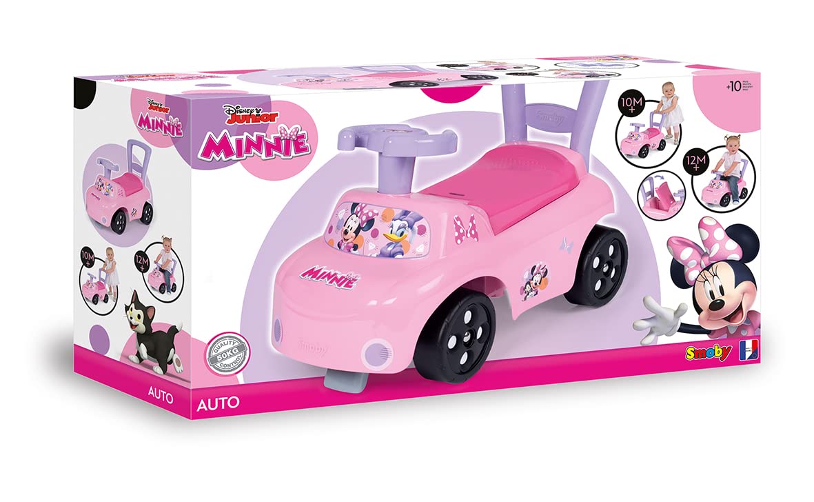 Smoby Minnie Porteur Auto Fonction Trotteur Volant Directionnel pour Enfant Dès 10 Mois Coffre à Jouets 720532