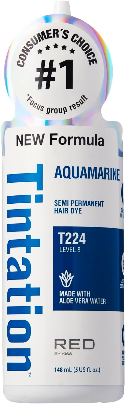 KISS (T224 Aquamarine) - Tintation Semi-Permanent Hair Colour 150ml, T224 Aquamarine