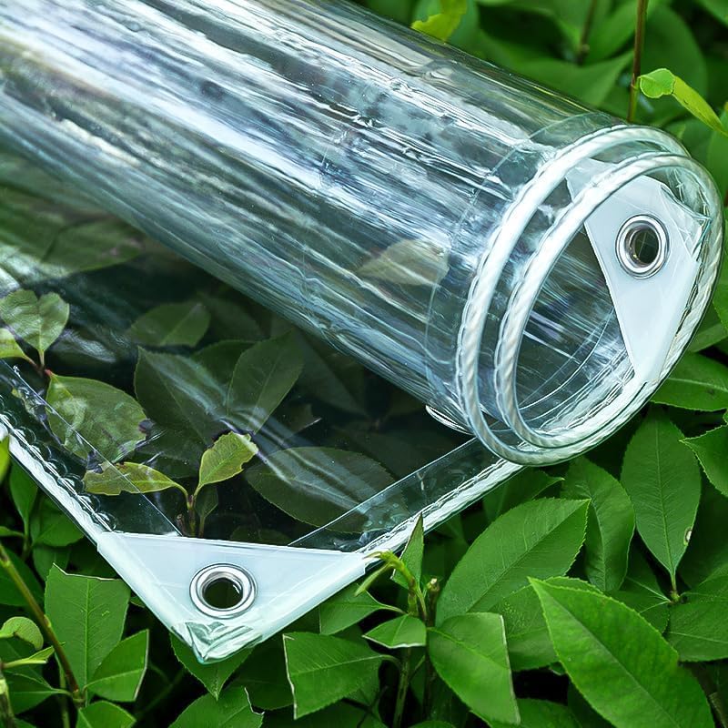 Clear Tarps Heavy Duty Waterproof, 10x10ft Clear PVC Tarp 14mil Thickened Tear Resistant Clear Tarps with Grommets for Patio Garden Plant Cover Shed Cloth