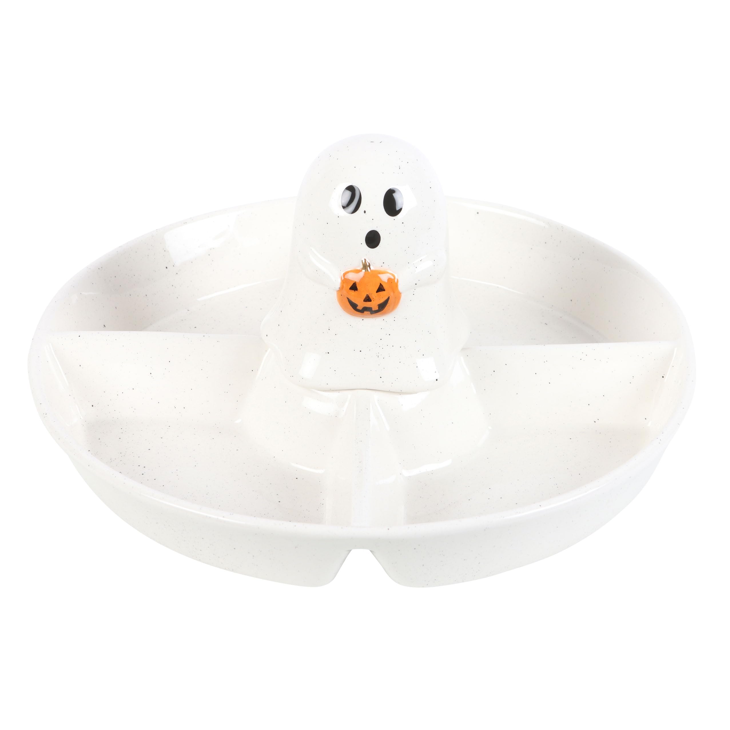 Something Different Wholesale Ghost Chip and Dip Snack Dish: Ghoulishly Adorable Halloween Party Decor with Pumpkin Accent - Dual Functionality, Durable & Easy to Clean - Sure to Delight Guests!