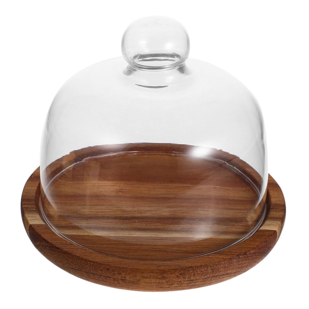 Alasum Bandeja para Tartas de Madera Cúpula de Vidrio para Cocina | Diseño Transparente Creativo, Acabado Fino, Cobertura de Alimentos y Conservación del Calor