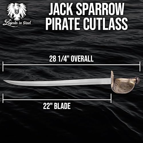 Miniatura 2 de Sable pirata Cutlass  Hoja de acero inoxidable de 22 pulgadas  Protector de empuñadura de cesta de metal fundido  Acentos de obras de arte pirata