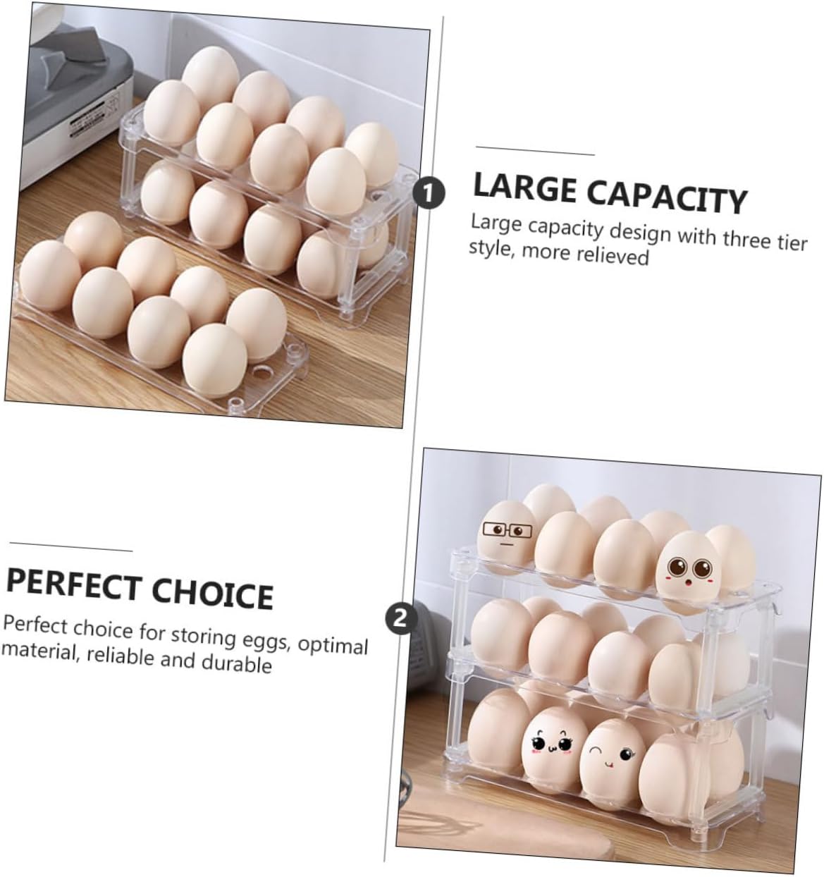 3 Pcs Transparent Egg Lattice Kitchen Supplies Stackable Egg Frame Storage Rack Egg Storage Frame Egg Storage Holder Egg Container Kitchen Egg Tray