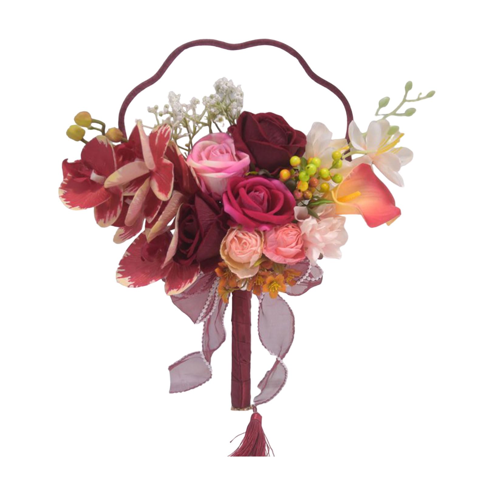OSNIYAW Artificial Rose Bouquets Bridesmaid Bridal with Fan for Wedding, Ceremony, Anniversary, Photography Props for Bride for Bridesmaids Rose