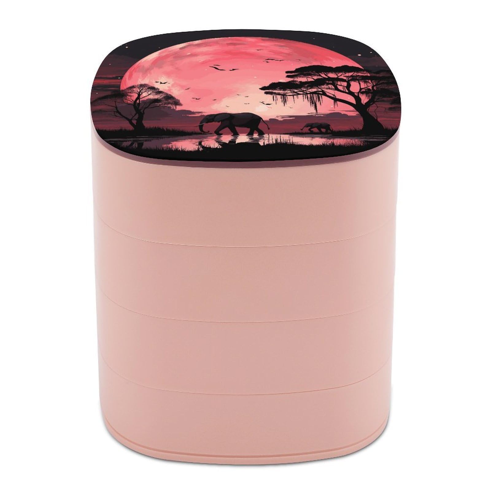 JTREHY Pink Moon Elephant Jewelry Box 4-Layer Covered Rotating Jewelry Storage Box Large Capacity Storage Boxes Portable Jewelry Case for Bracelets Earrings Necklace