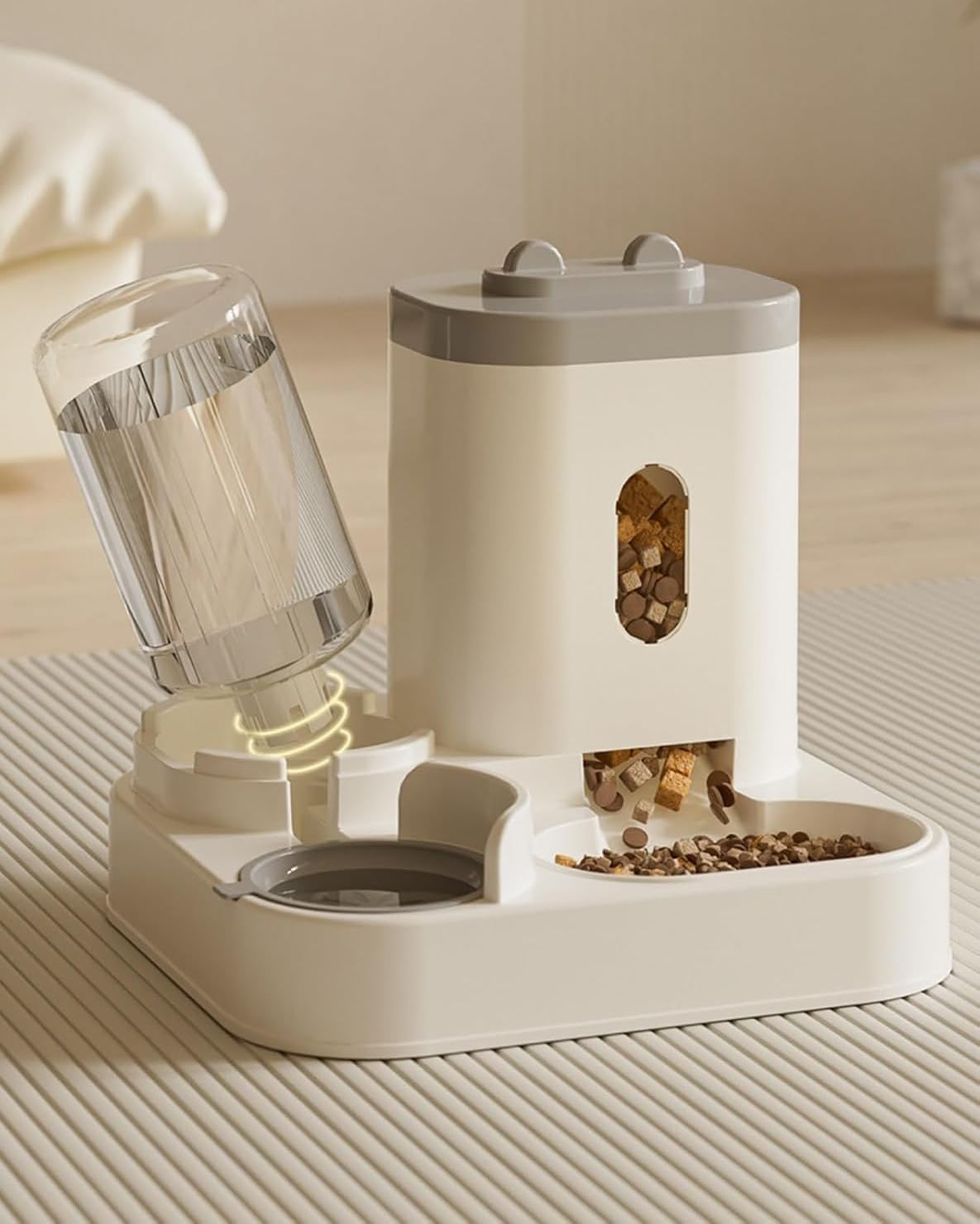 Distributore automatico di cibo per gatti 2 in 1 per cibo e acqua, piccolo animale domestico, balena, grigio