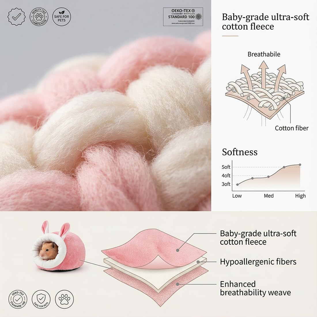 Set di 2 Letti per Animali Domestici per Porcellini d'India, Cincillà, Ricci – Confortevoli, Stampati con Cartoni, per Dormire, Inverno, Interno (Rosa e Blu)