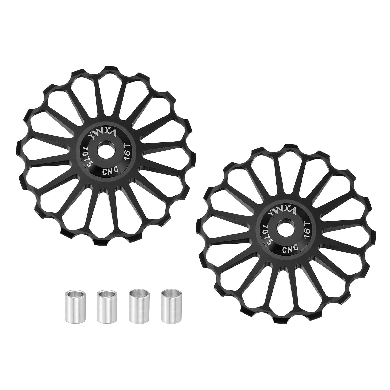 sourcing map 2 Set Bicycle Rear Derailleur Pulley 16T Ceramic Bearing Wheel Aluminum Alloy Guide Roller Wheels for 8/9/10/11 Speed Transmission System Road Bike Mountain Bike MTB BMX, Black