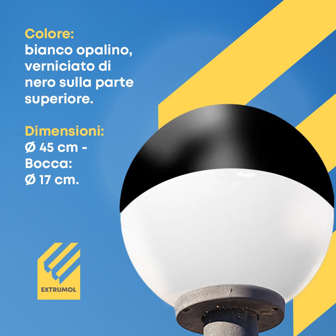 Globo Lampione da Esterno Antinquinamento in Policarbonato Prismato Inciso Incolore - Ricambio - Illuminazione Esterna - Misure: Ø 45 cm - Apertura: Ø 17 cm