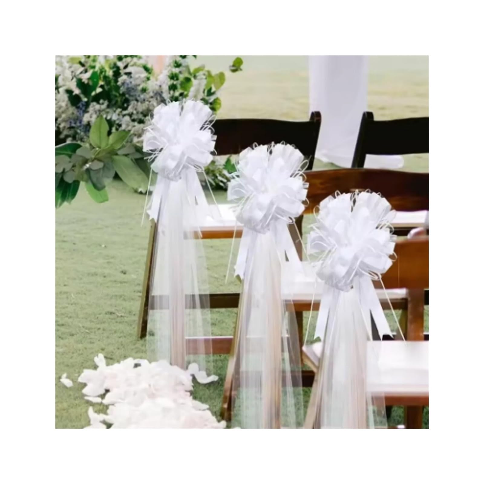 4 Pezzi Fiocchi di banco for Matrimonio in Chiesa con Lunghe Code Tulle Decorazione corridoio for Sedia for Auto Nuziale for la Cerimonia del in per Casa