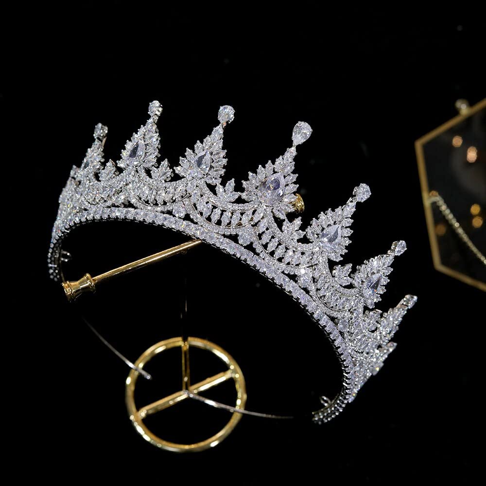 Biżuteria do włosów Tiary z koroną dla kobiet Tiary i korony Tiara zaręczynowa Tnowa Tiara korona ślubna, dodatki do sukni wieczorowej Biżuteria dla nowożeńców Tiara z cyrkoniami, 15-srebrna