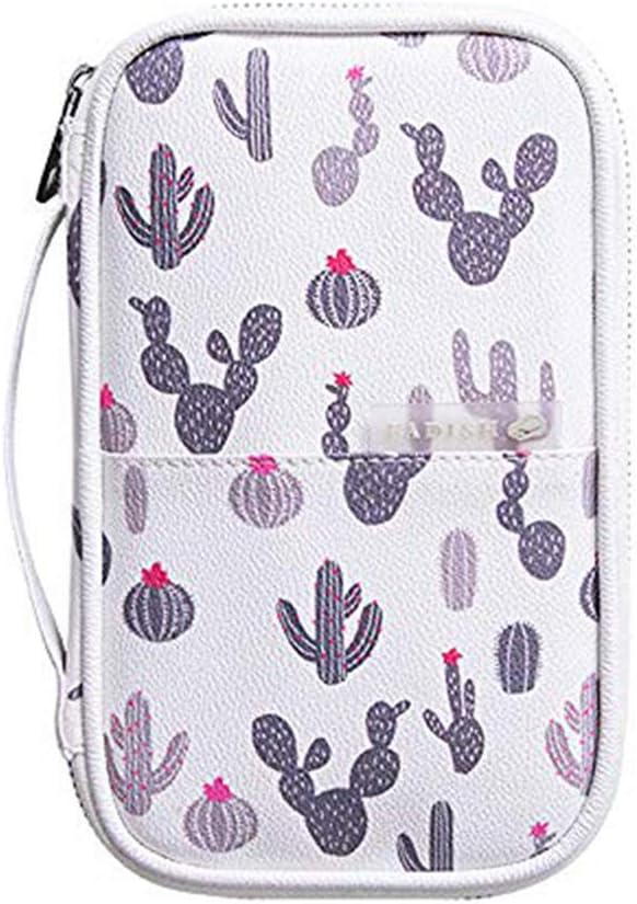 Multifunctional Family Passport Holder Portable Travel Wallet Waterproof Document Card Cash Organiser Case for Women Ladies (Cactus)