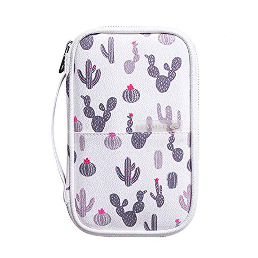 Multifunctional Family Passport Holder Portable Travel Wallet Waterproof Document Card Cash Organiser Case for Women Ladies (Cactus)