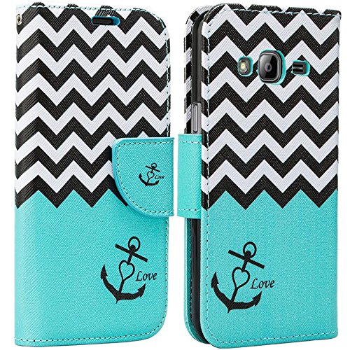 Gw Case Compatible For Samsung Galaxy On5 Wallet Case, Flip Folio [Kickstand Feature] Pu Leather Wallet Case With Id&Credit Card Slot (Teal Anchor) #TOP2