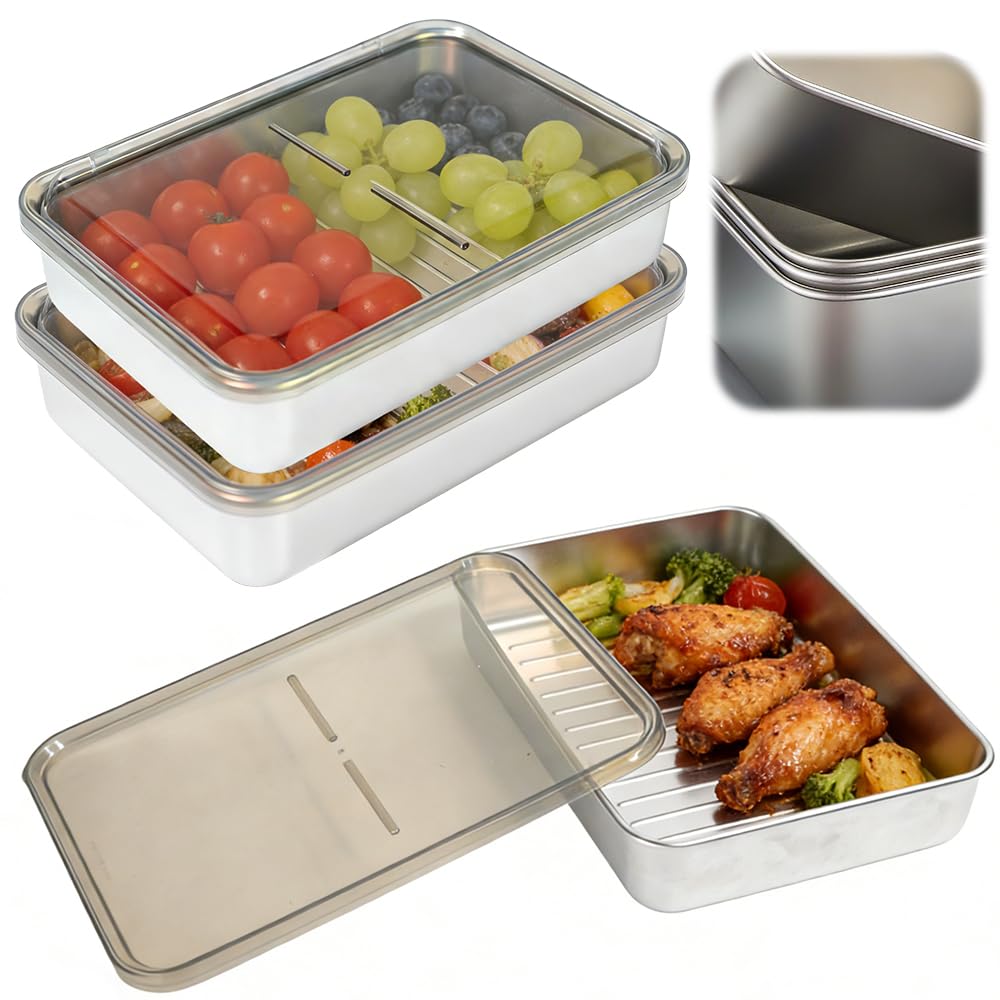 Set mit 3 Aufschnittbox Fresh, 304 Edelstahl Behälter mit Deckel 1000ml Wurst Aufbewahrung Kühlschrank Lebensmittel Aufbewahrungsbox Gefrierbehälter Luftdicht Aufschnittbox für Käse Fleisch