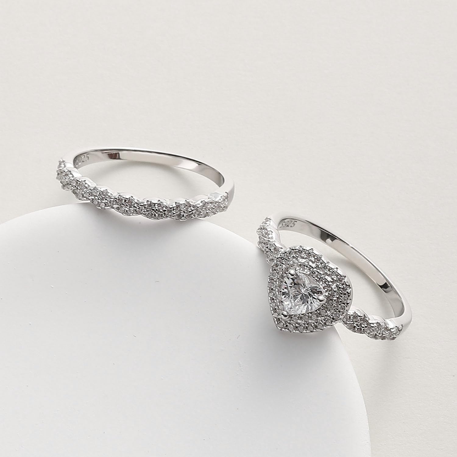 Luxury Wedding Ring Sets for Women Heart 1CT AAAAA CZ White Gold Plated S925 Sterling Silver Engagement Ring Wedding Band