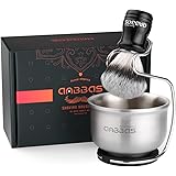 シェービングブラシ 3点セット ワイドステンレスボウル スタンド付き アニマルフリー 泡立ち抜群 メンズ 髭剃りブラシ 洗顔ブラシ 顔剃り (黒い)