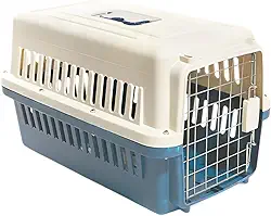 Caixa De Transporte Gaiola Pet Grande Resistente 58x36x35cm Viagem Passeio Cães Gatos (Azul)