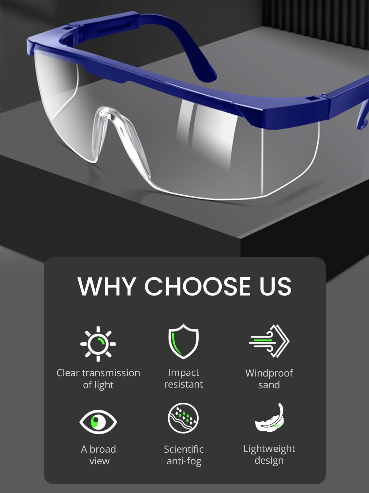 Gafas de seguridad sobre gafas, gafas de seguridad antivaho con lentes transparentes de visión amplia, patillas ajustables, gafas ligeras para hombres y mujeres
