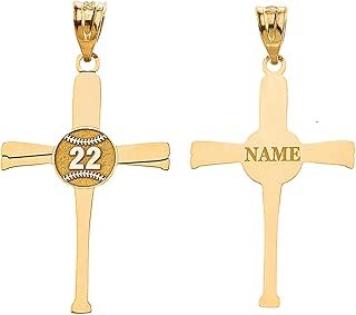Certified 10k Yellow Gold Baseball Bats Athletes Cross Pendant Sports Number and Name - coolthings.us