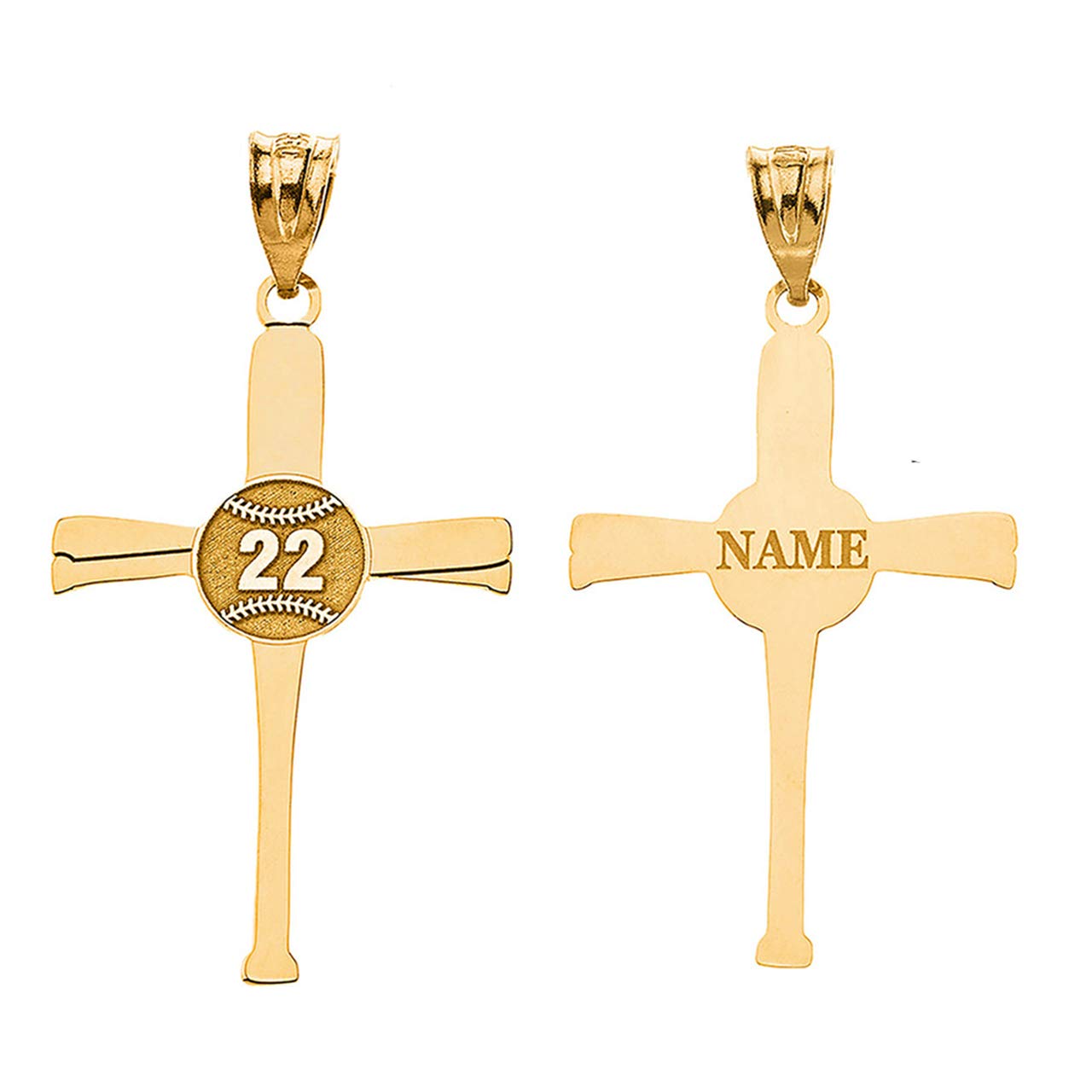 Certified 10k Yellow Gold Baseball Bats Athletes Cross Pendant Sports Number and Name