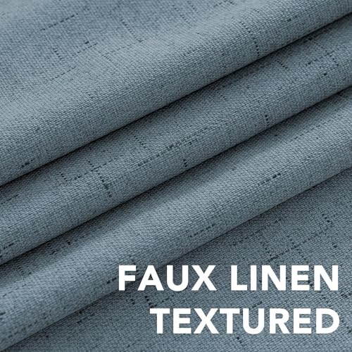 Image of H.VERSAILTEX Blackout Curtains Linen Curtains 120 inches Long 100% Black Out Curtains for Bedroom Windows, Textured Linen Look Draperies Grommet with White Liner, 2 Panels, Stone Blue