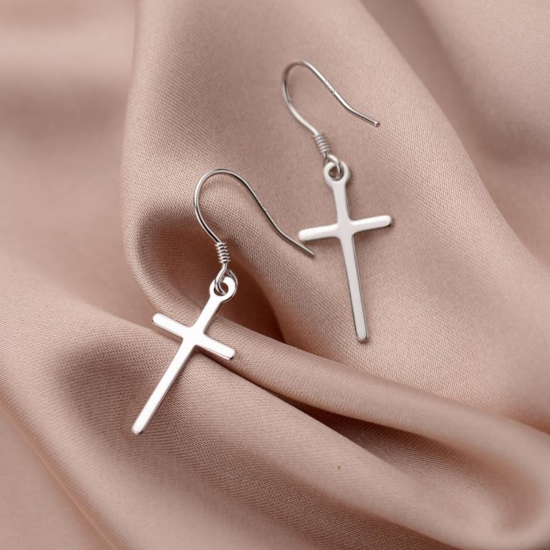 Minimalist Faith Cross Dangle Drop Hook Earrings Sterling Silver 925 for Women Fashion Hope Love Godliness Dangling Hoop Earring Jewelry Gifts Hypoallergenic4