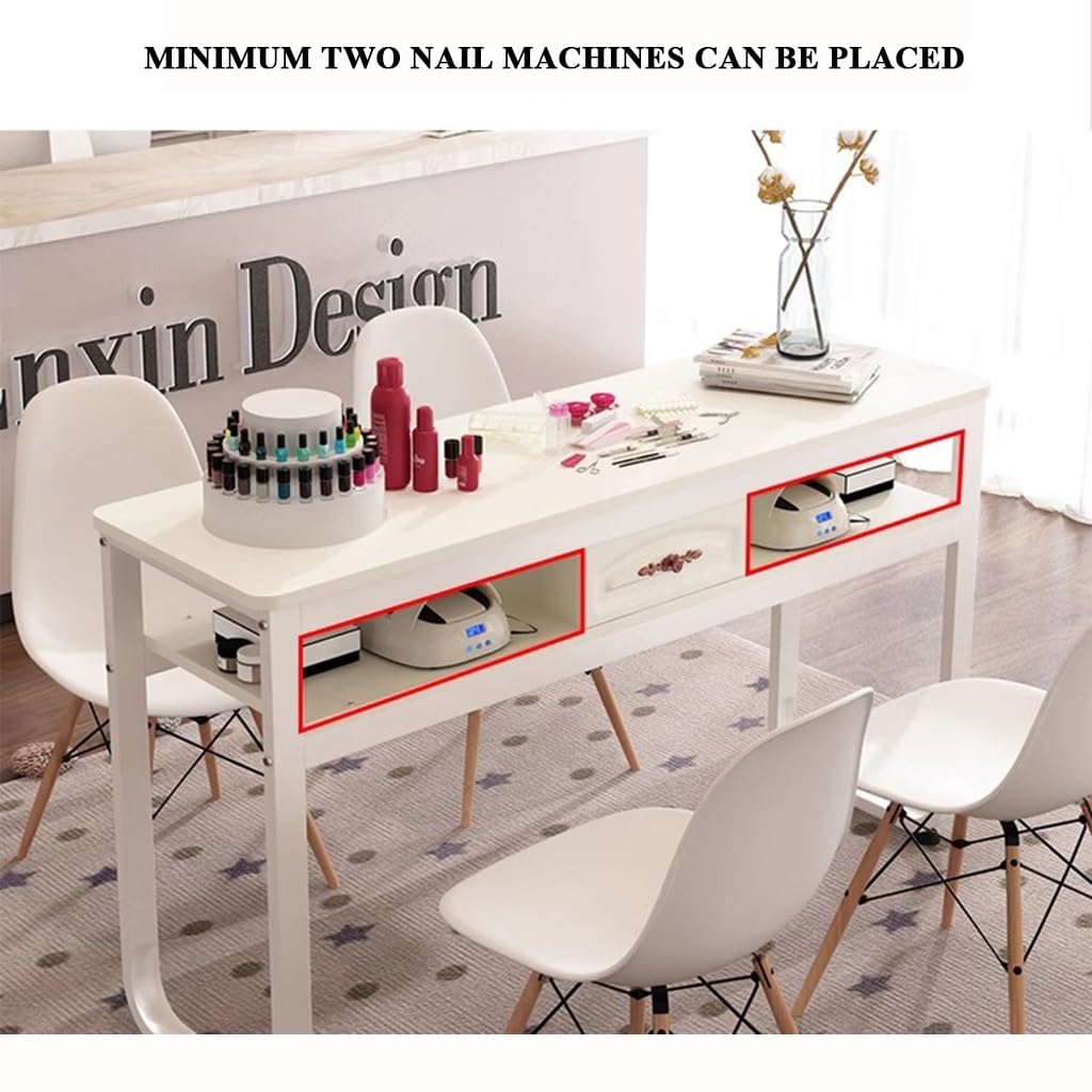 Biurko do makijażu paznokci z 2 szufladami, sprzęt do zdobienia paznokci, panel z drewna sosnowego, szafka do manicure, do salonu, domu, biura, stacja robocza (Styl 4, 140)
