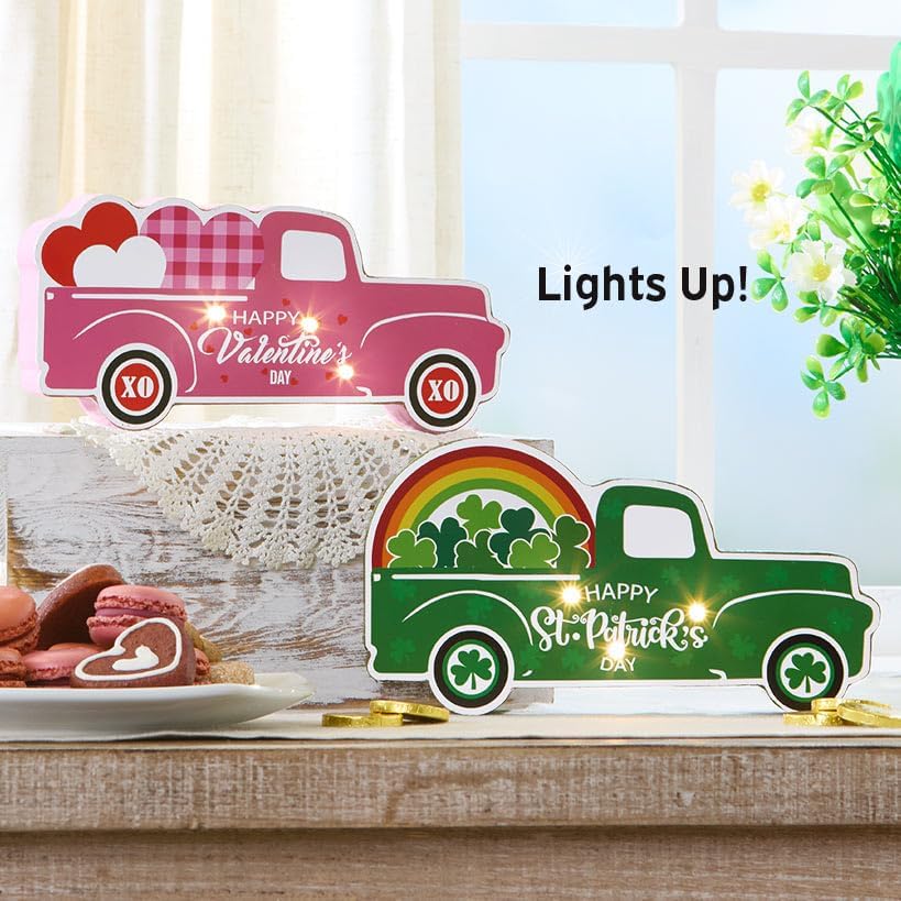 Valentine's or St Patrick's LED Lighted Pink or Green Truck - Happy Valentine's Day