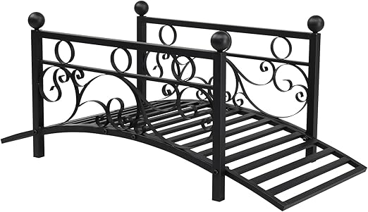 Outvita Metal Garden Bridge for Outdoor, Elegant Decorative Bridge with Powder-Coated Finish and Security Guardrail for Patio Pond Backyard Landscaping (Modern)