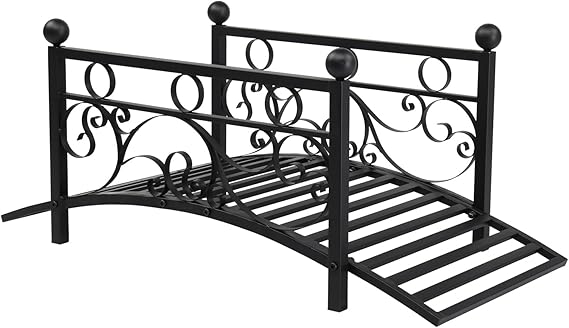 Outvita Metal Garden Bridge for Outdoor, Elegant Decorative Bridge with Powder-Coated Finish and Security Guardrail for Patio Pond Backyard Landscaping (Modern)