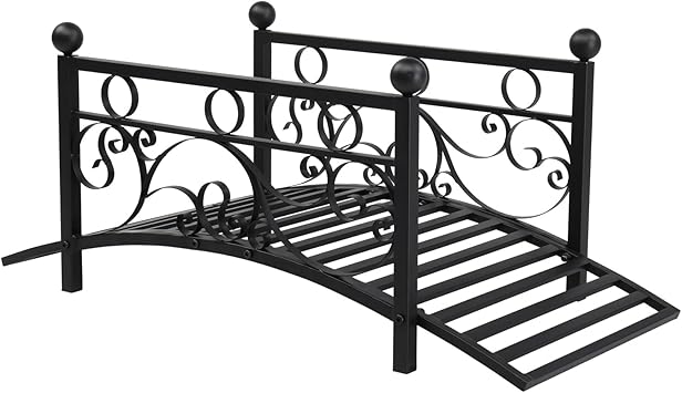 Outvita Metal Garden Bridge for Outdoor, Elegant Decorative Bridge with Powder-Coated Finish and Security Guardrail for Patio Pond Backyard Landscaping (Modern)