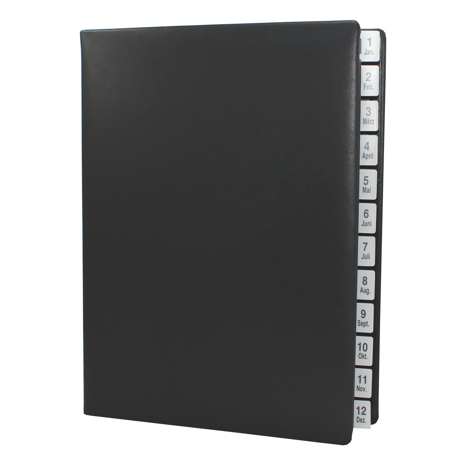 Classificatore con indice 1 – 12 (jan. dez.) in pelle bovina pieno liscio in Nero