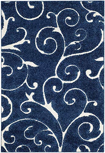 Image of Handwoven Microfibre 3D Rug for Living Room (Ivory & Blue, 9 X 9 Feet (Square), Microfibre)