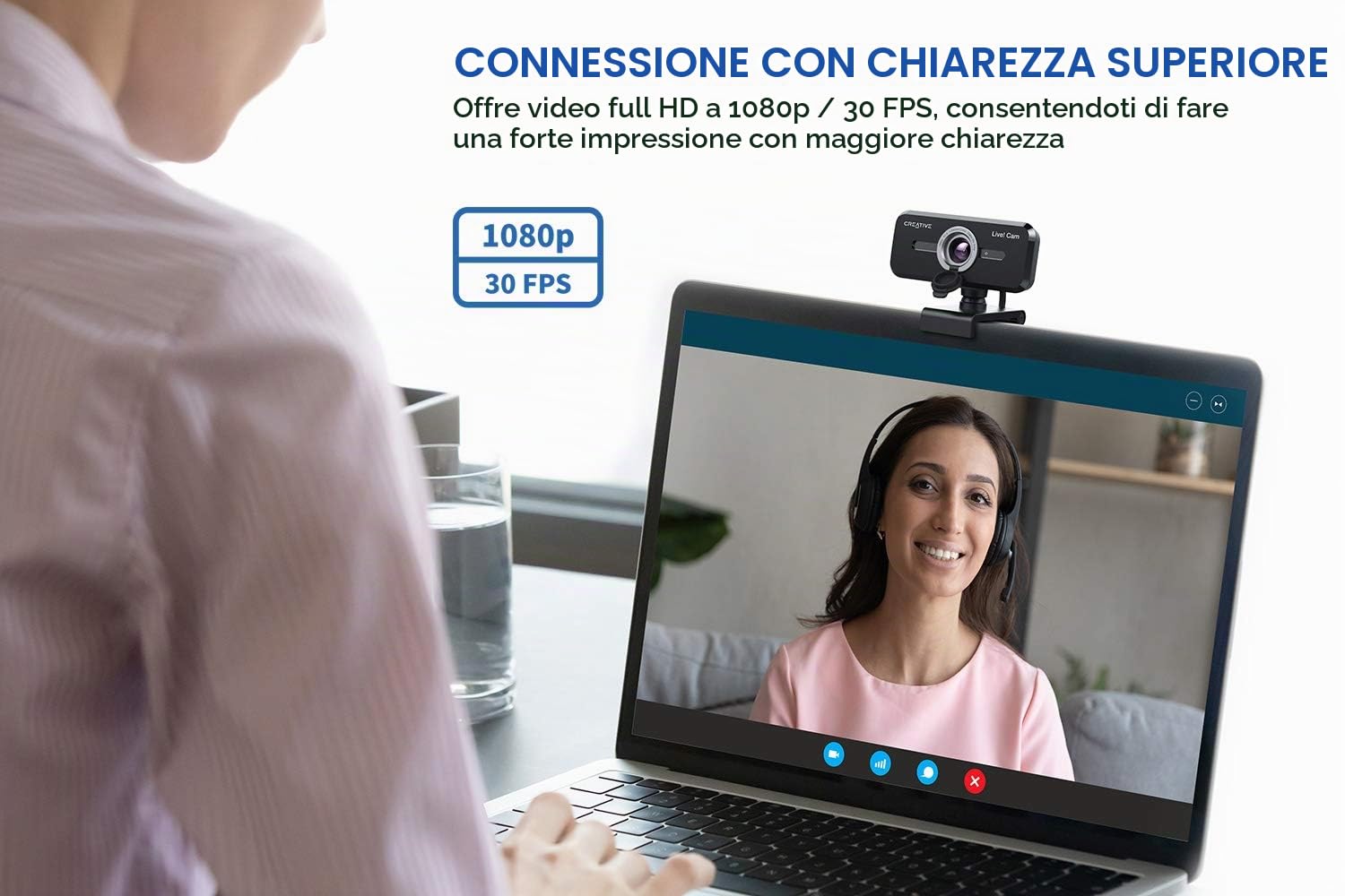 CREATIVE Live! Cam Sync 1080p V2 Full HD Webcam USB grandangolare con disattivazione automatica dell'audio e riduzione del rumore per videochiamate, doppio microfono integrato, per zoom, Skype