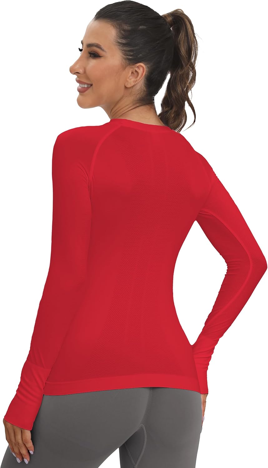 MathCat Workout Seamless Shirts for Women Long-Sleeved Yoga Running Breathable Thumb Holes Tops - Image 4