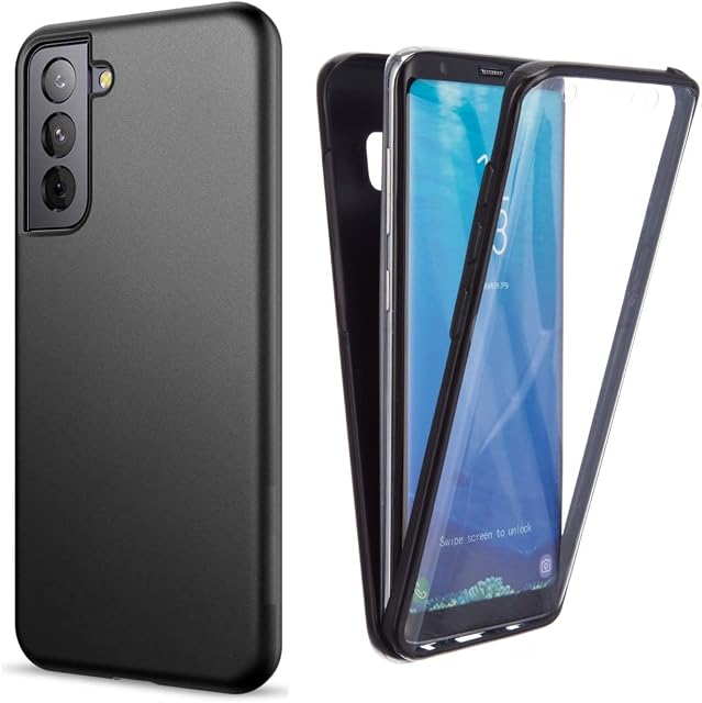 NWNK13 For Samsung Galaxy S22 Case Crystal Clear Slim Fit Front & Back 360° Case Built-in Screen Protector Transparent Full Body Silicone Gel Mobile Phone Cover for Samsung S22 5G (Clear) (Black)