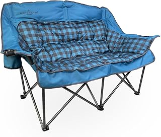Black Sierra Double Loveseat Comfort Camping Couch, Oversized Folding Chair for Adults, 600‑lb Capacity, Plush Padded Heavy Duty Outdoor Seat with Cup Holders & Carry Bag for Beach, RV | Double loveseat, 600 lb capacity, Padded comfort, Outdoor ready, Cup holders, Carry bag incl
