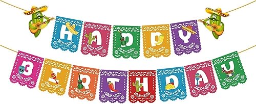 Miniatura 1 de Cartel de feliz cumpleaños con temática mexicana, pancarta de fiesta de tacos mexicanos, guirnalda de papel picado mexicano para decoración de