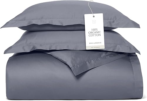 BOLL & BRANCH Signature Juego de Edredón con Dobladillo - Twin/Twin XL, Mineral - Lujoso 100% Algodón Orgánico - 1 Funda de Edredón, 2 Shams - Suave