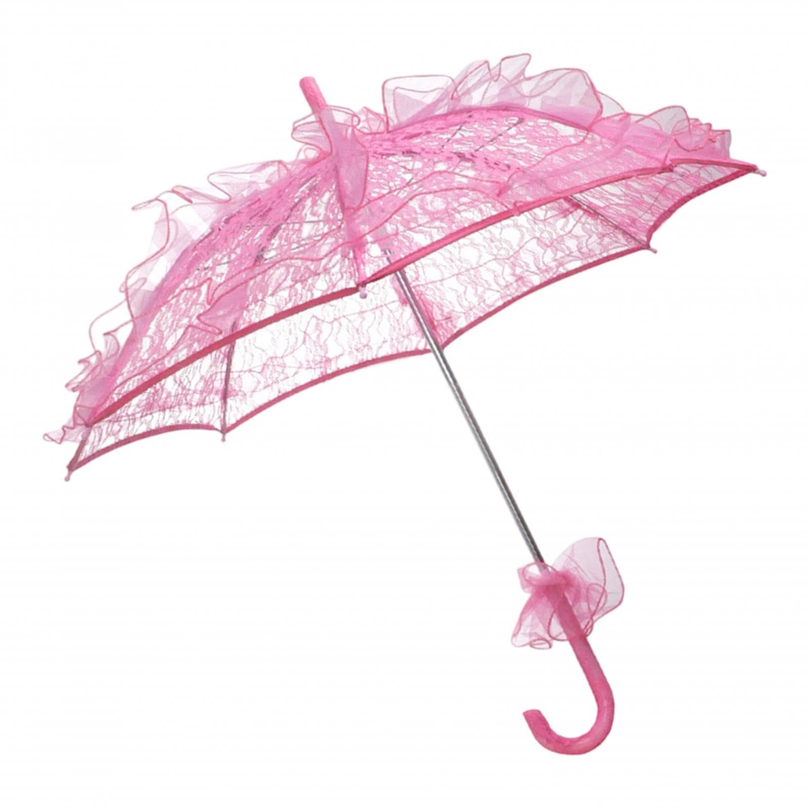 Parasol pour enfants en dentelle ancienne rose rouge, accessoire de théâtre pliant de prestige