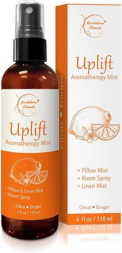 Uplift - Aerosol de aromaterapia para estimular la energía, aceite esencial de limón, bergamota y jengibre, espray cítrico multiuso, niebla de lino,