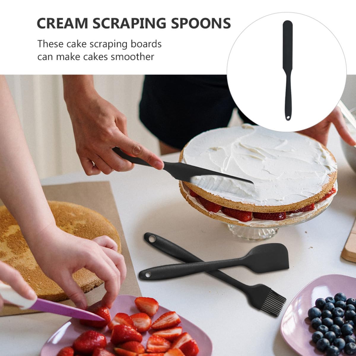STOBAZA Utensilios de Cocina Prácticos Juego de 9 y Untar Crema Espátulas de Silicona Negras Ligeras para Raspar Mermelada para Hacer Pasteles Suaves